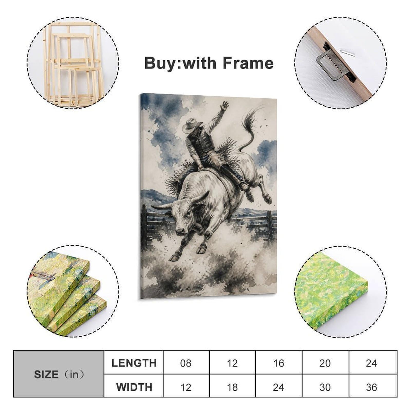 OKAHYS Impression sur toile style rodéo Bull Rider Sports occidentaux - Impression sur toile moderne pour famille, grotte d'hommes, salle de jeux, chambre de garçons et de filles - 40 x 60 cm