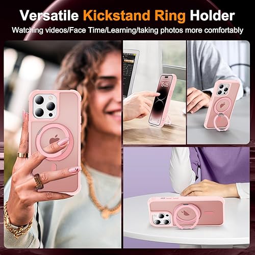 Miniatura 4 de Funda diseñada para iPhone 14 Pro Max con soporte de anillo magnético giratorio de 360 compatible con Mag-Safe protección de grado militar fundas