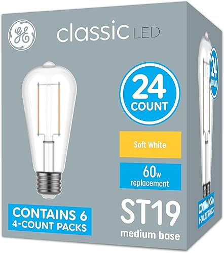 GE Bombillas LED clásicas, 60 W Eqv, blanco suave, estilo Edison ST19 (paquete de 24)