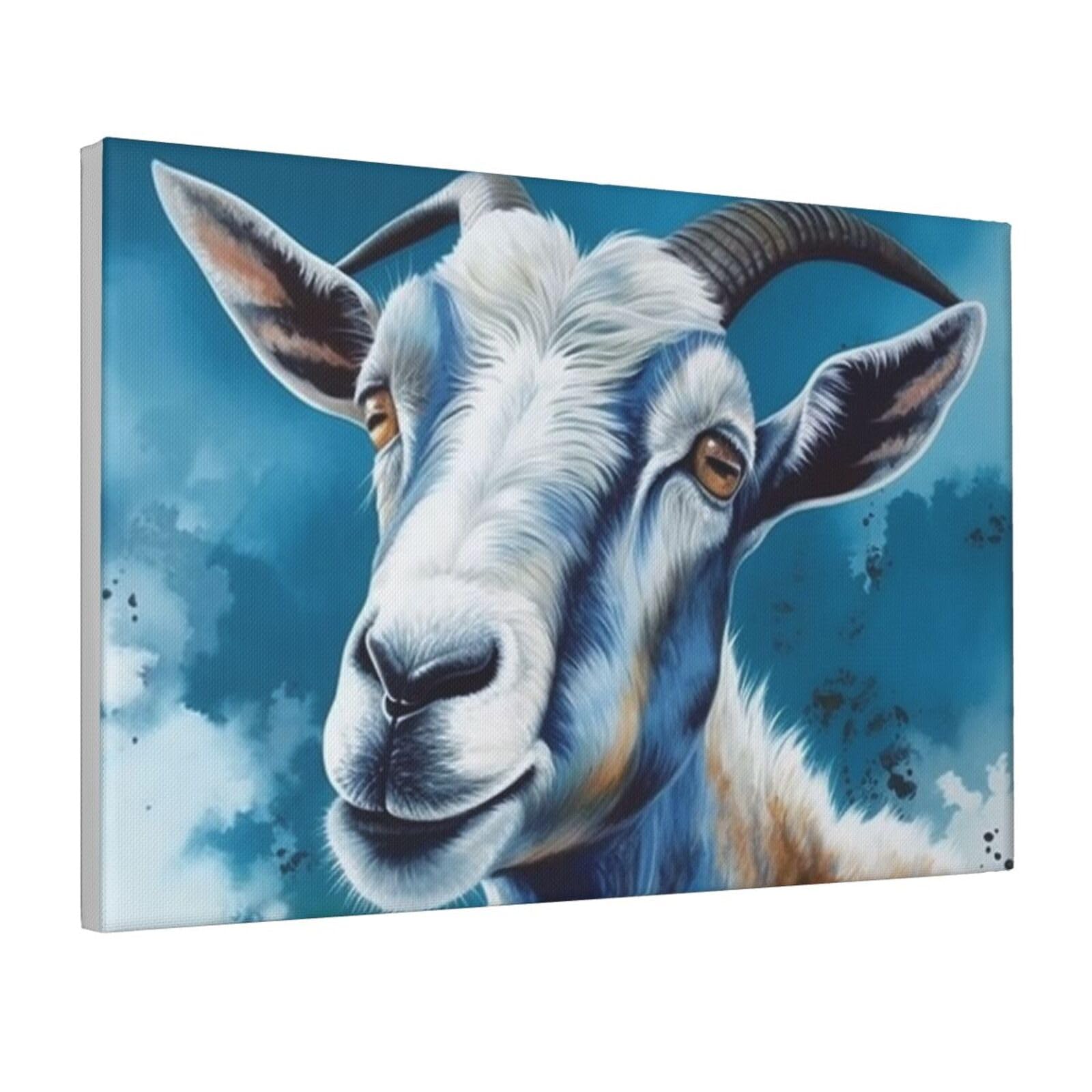 Framed Wall Art for Living Room Art Work, Blue Goat Print Picture Prints Modern Office Wall Paintings Poster Aesthetic Wall Decorations for Home Decor Ready To Hang 12"x18"