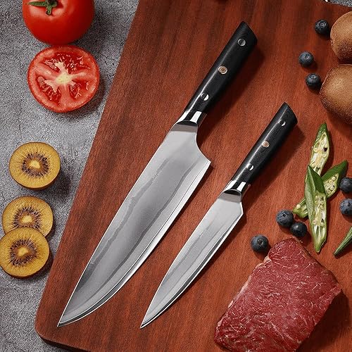 Miniatura 6 de Juego de cuchillos de cocina 10C, 2 piezas, cuchillo de chef de 8 pulgadas y cuchillo utilitario de 5.5 pulgadas, acero inoxidable de alto carbono