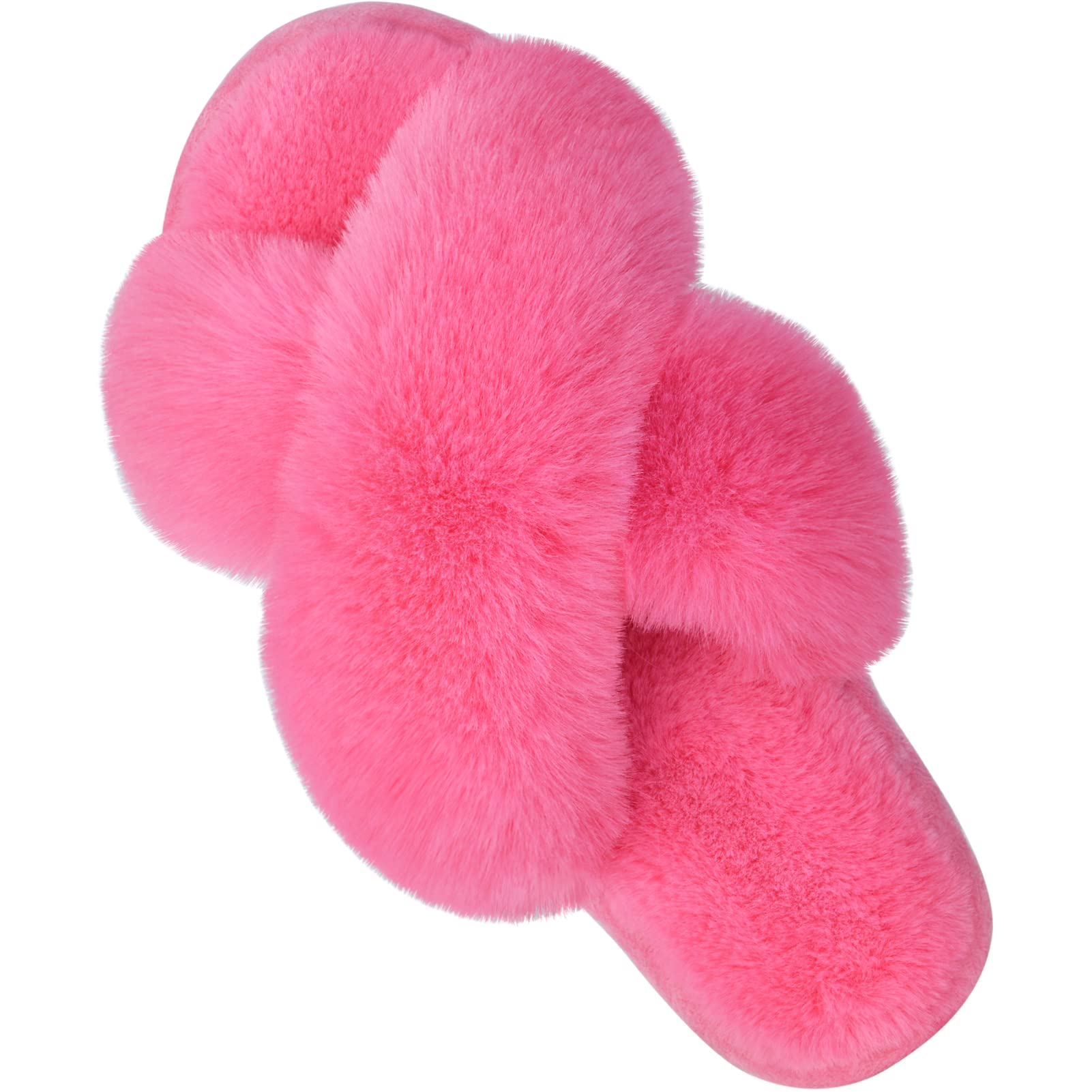ParlovableWomen's Fuzzy Slippers Comfy Cross Band House Shoes Memory Foam Open Toe Indoor Gifts for Ladies