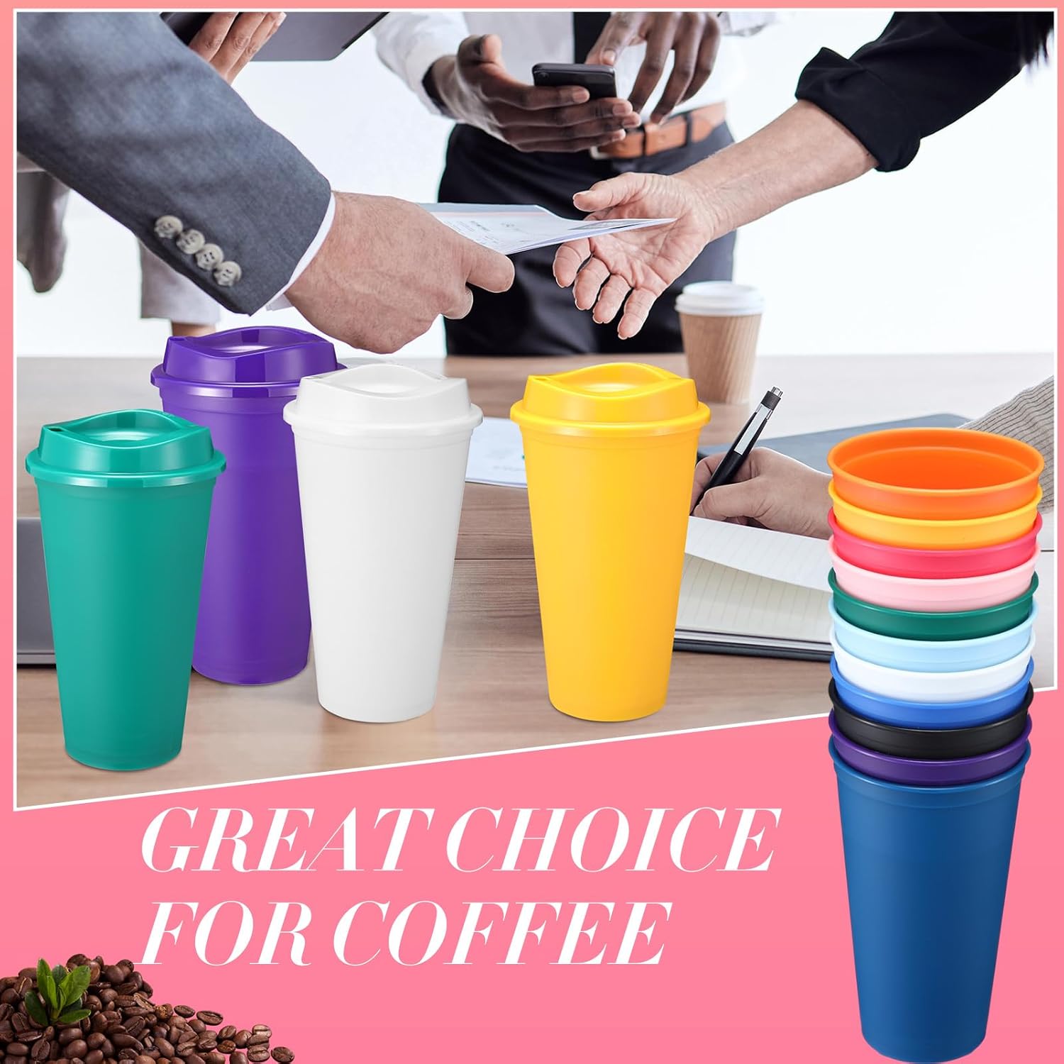 45 Pack 16 oz Reusable Coffee Cups with Lids, Portable Plastic Travel Hot&Cold Coffee Cups, Bulk Plastic Tumblers Drinks Mugs for Home, Restaurant, Coffer Shop, Bar & Travelling(Black) - Image 6