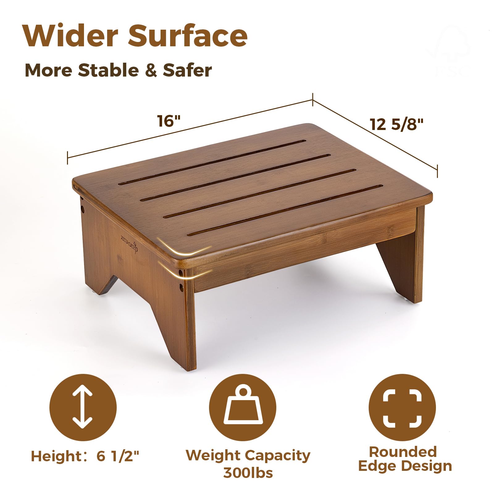 Sgabello Step In Bambù StrongTek - Scalino Antiscivolo Per Letti Alti, Bagno E Cucina, Portata 150kg - Foto 10