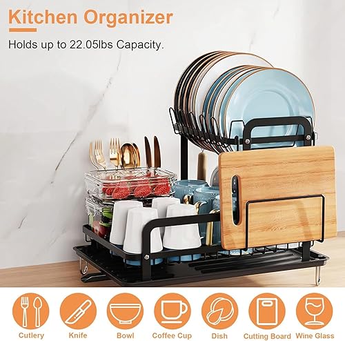 Miniatura 2 de Escurridor de platos para encimera de cocina, escurridor de platos de 2 niveles con escurridor desmontable, juego organizador de escurridor a prueba