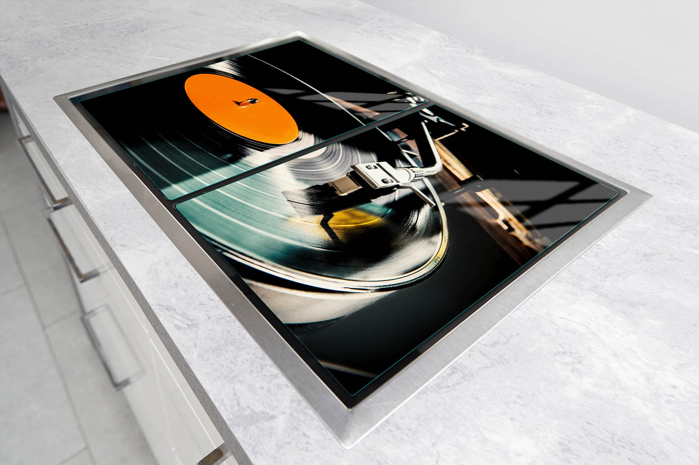 Piastre di copertura per piano cottura in ceranfeld 2 pezzi 45 x 52 cm | copertura per piano cottura cottura elettrico a induzione | paraschizzi | tagliere in vetro | Musica in vinile