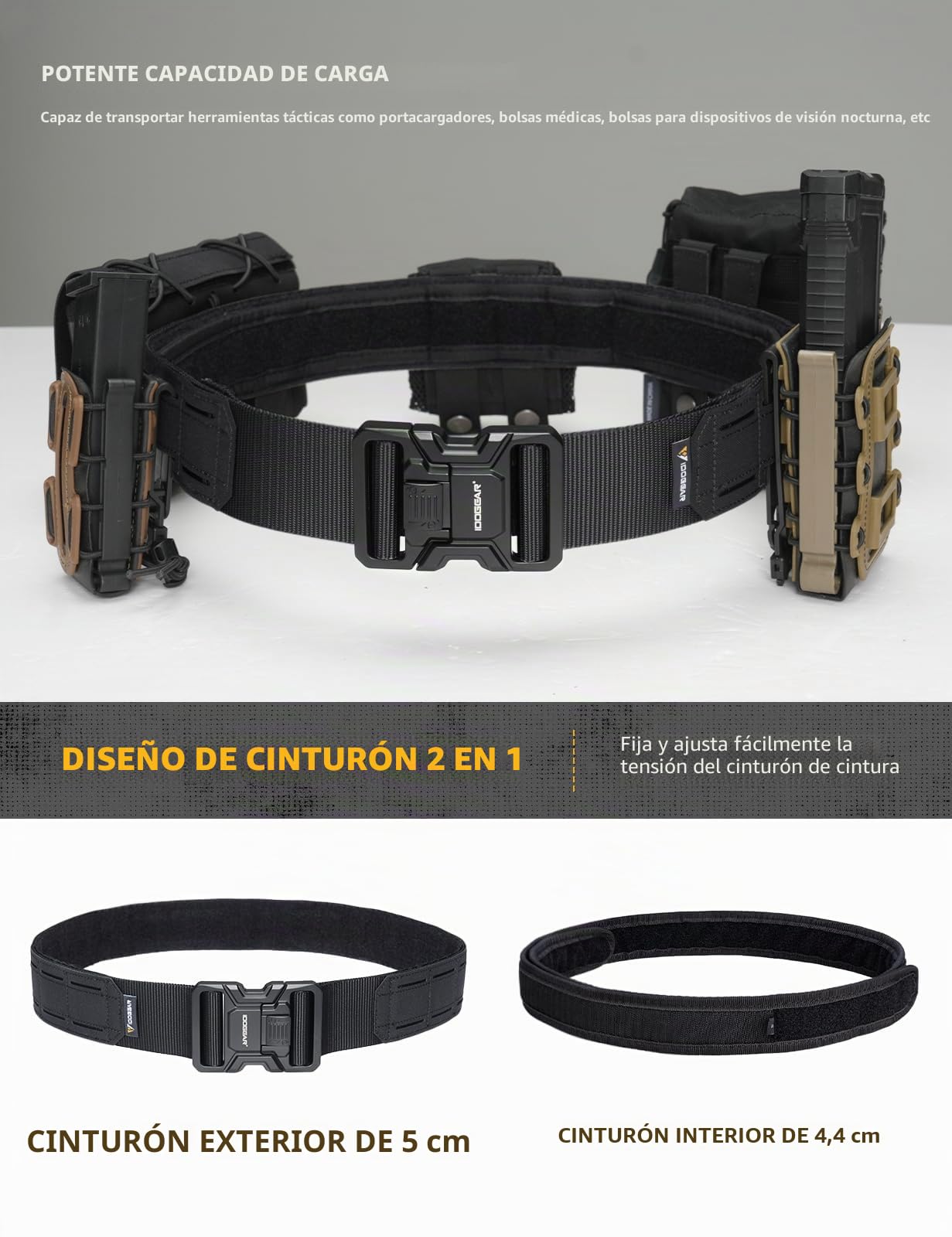 IDOGEAR Cinturón táctico MOLLE de 2« y cinturón interior de nailon de 1,75» con hebilla metálica de liberación rápida para uso militar al aire libre EDC