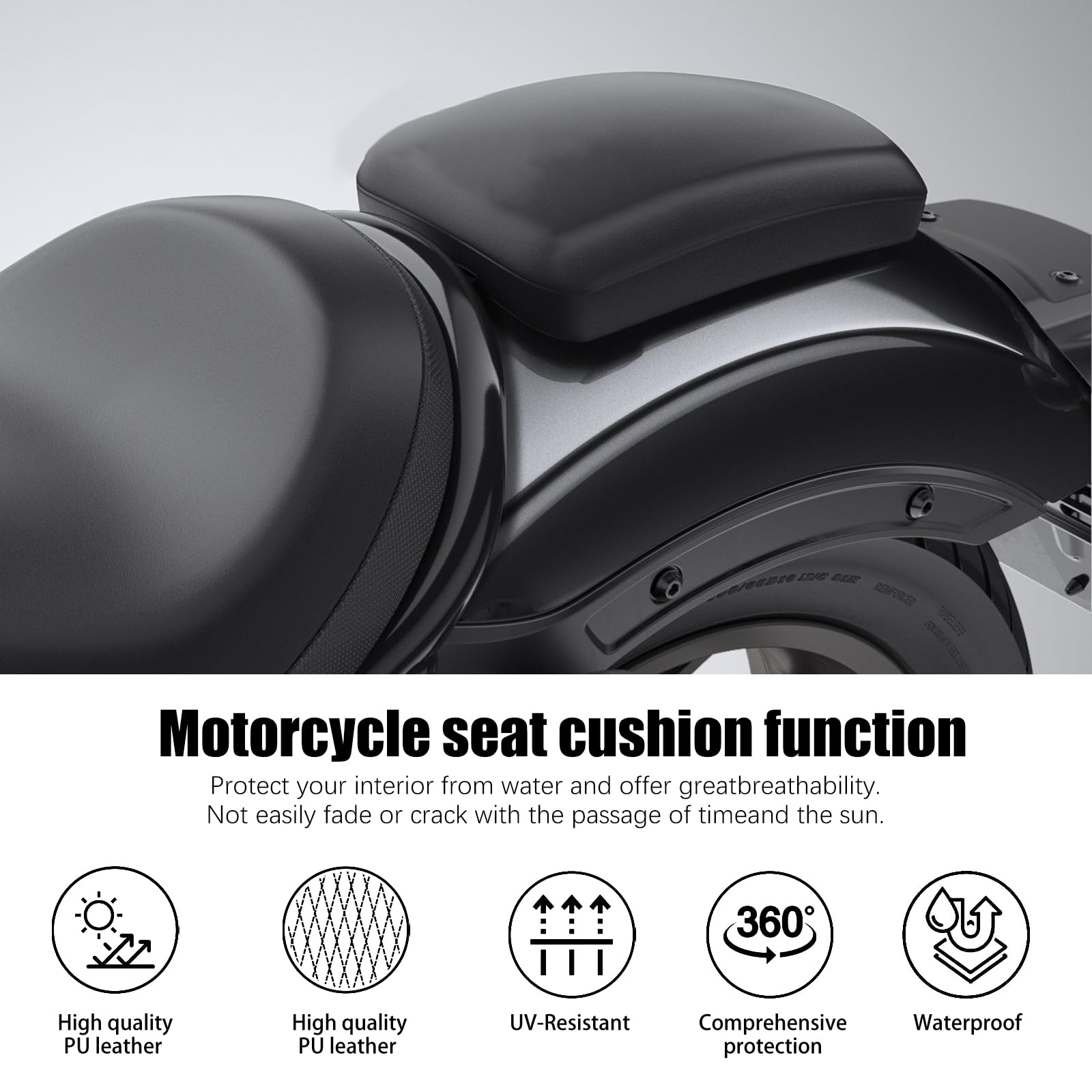 JMTBNO Sedile passeggero universale nero per moto, in pelle, con 8 ventose, compatibile con Harley Sportster, Bobber, Chopper, Custom Bike