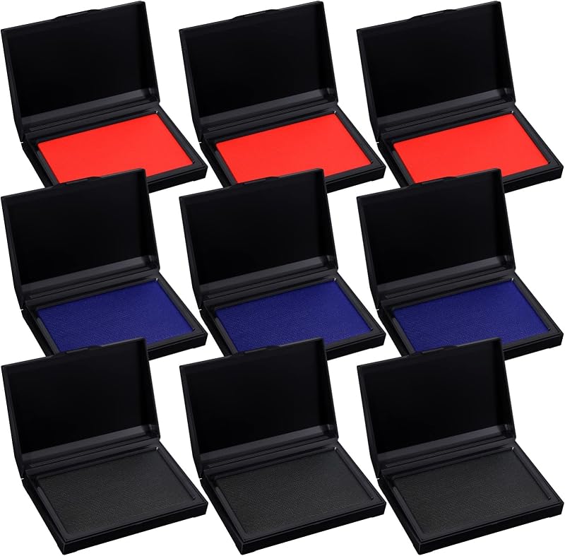 9 Pack Stamp Pads 4 x 3 Inch Quality Felt Pad Finger Print Ink Stamp Pad for Rubber Paper Scrapbooking Wood Fabric (Colorful)