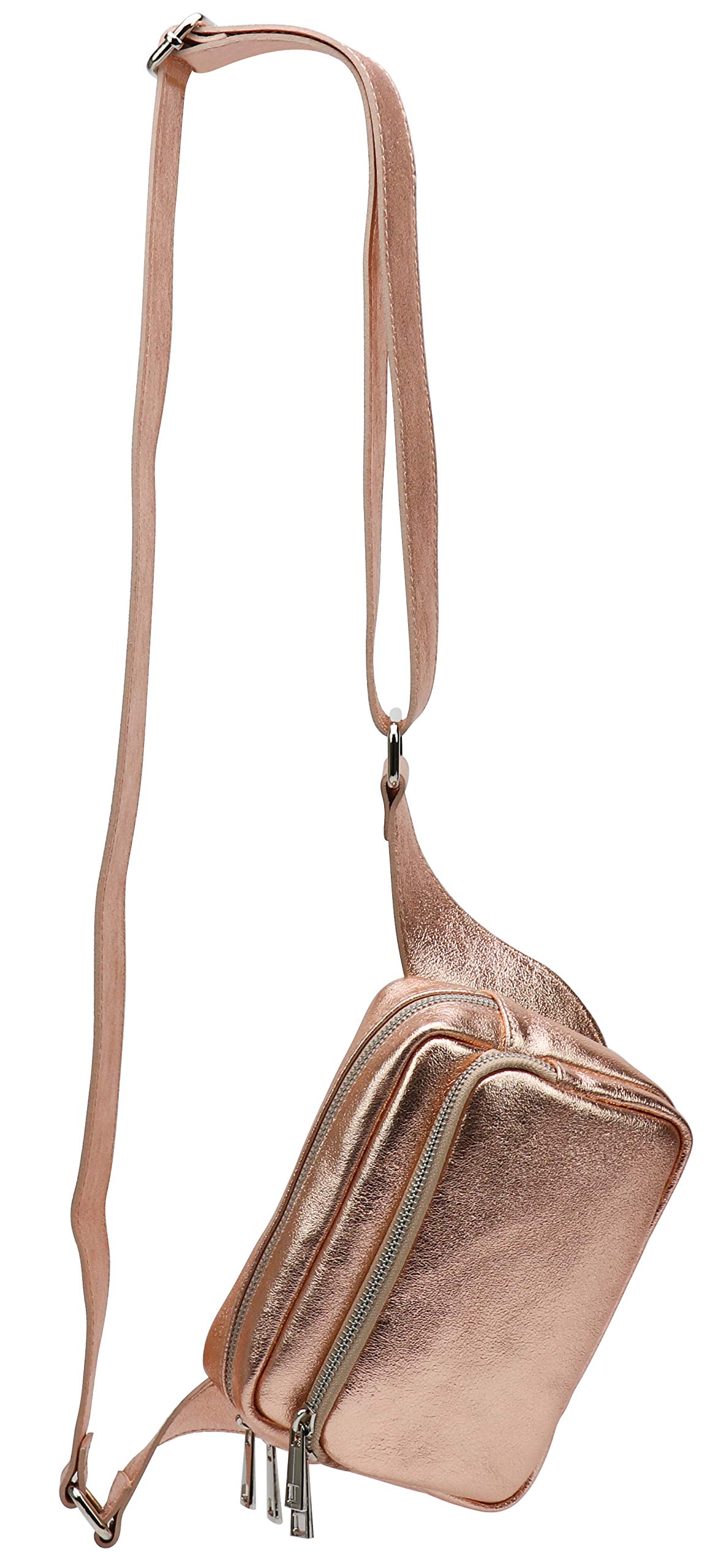 SH Leder Jisoo G412 - Marsupio unisex in vera pelle, per festival, viaggi, crossbody, da donna, in pelle, 18 x 13 cm, Oro rosa, m
