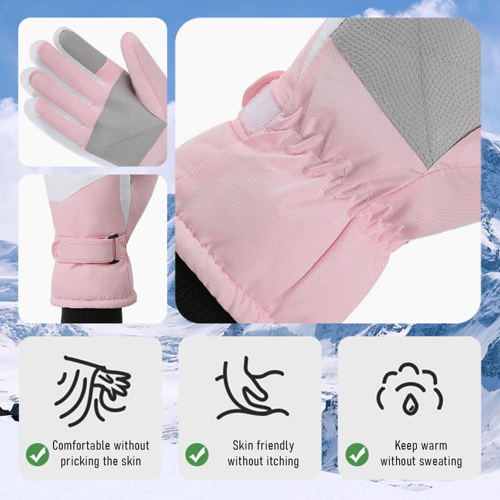 Guantes de Esquí Impermeables Térmicos para Mujer con Pantalla Táctil - Nieve Ski Snowboard