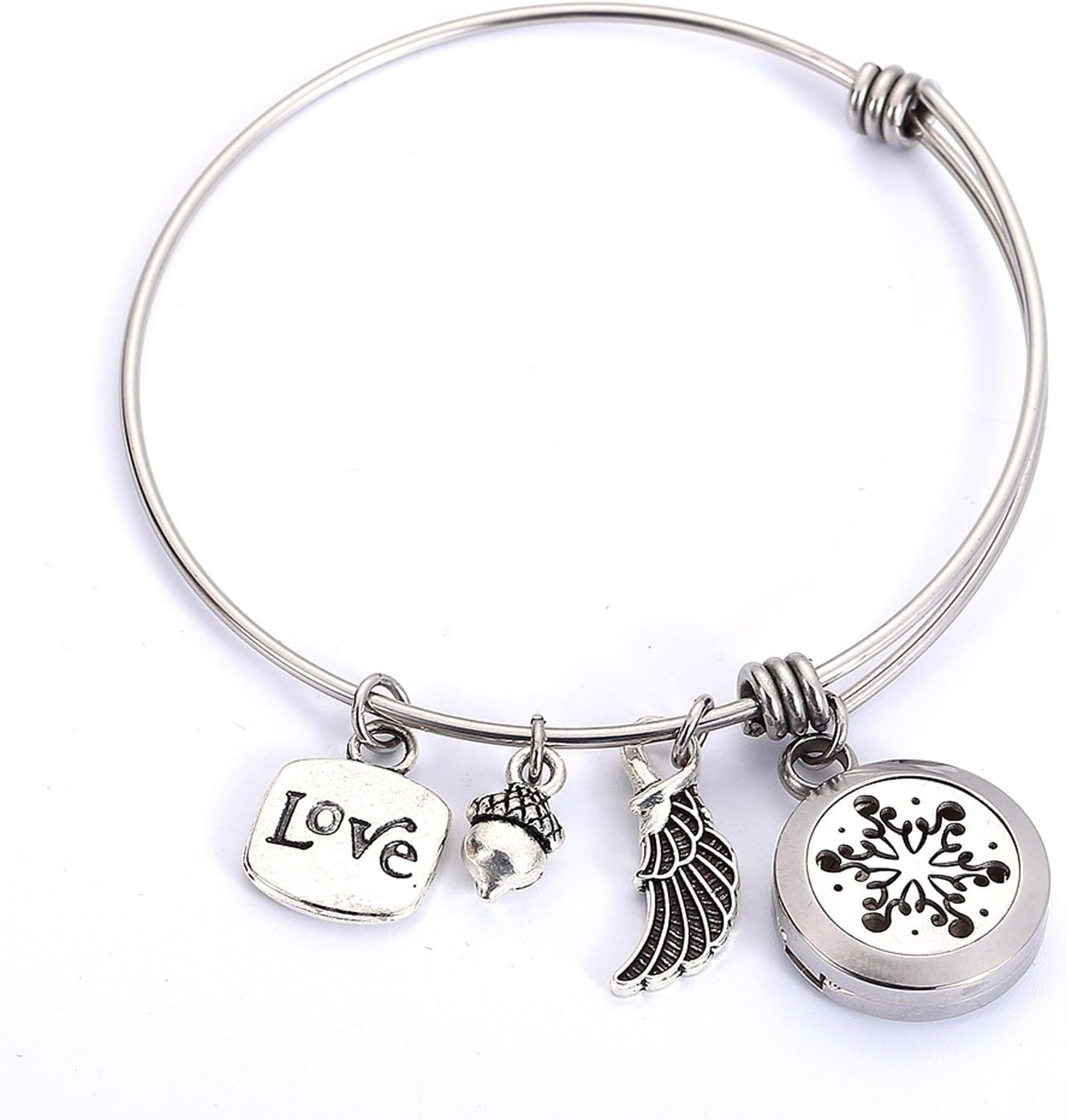 Design Essential Oil Locket Diffuser Bracelet under 20-Aromatherapy Stainless Steel charm locket bangle with 8 Color Felt Pads,Perfect Gift for girl
