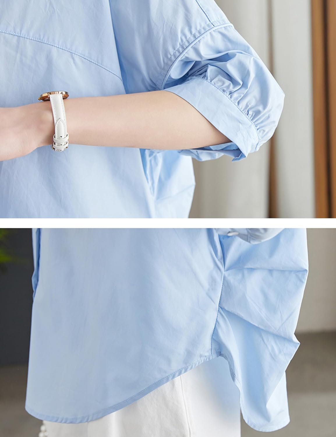 Unilexi Womens 2025 Summer 3/4 Sleeve Button Down Shirt Casual Collar Loose Blouse Tops with Bilateral Folds - Image 5