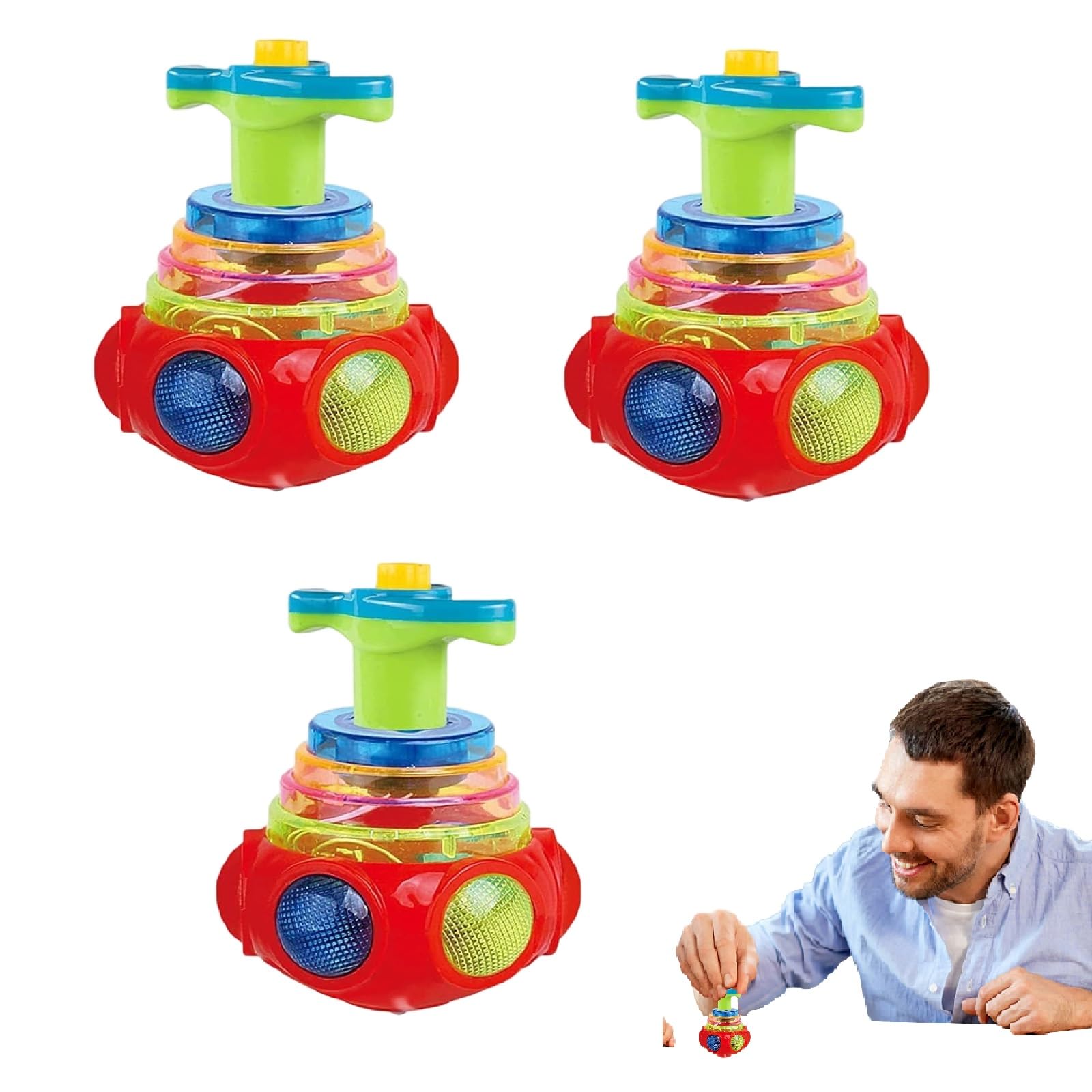 3 Pieces Light Up Spinning Tops, Flashing Gyroscope with Lights & Music, Sensory Bucket Toys for Focus Training, Random Color (Color-C)