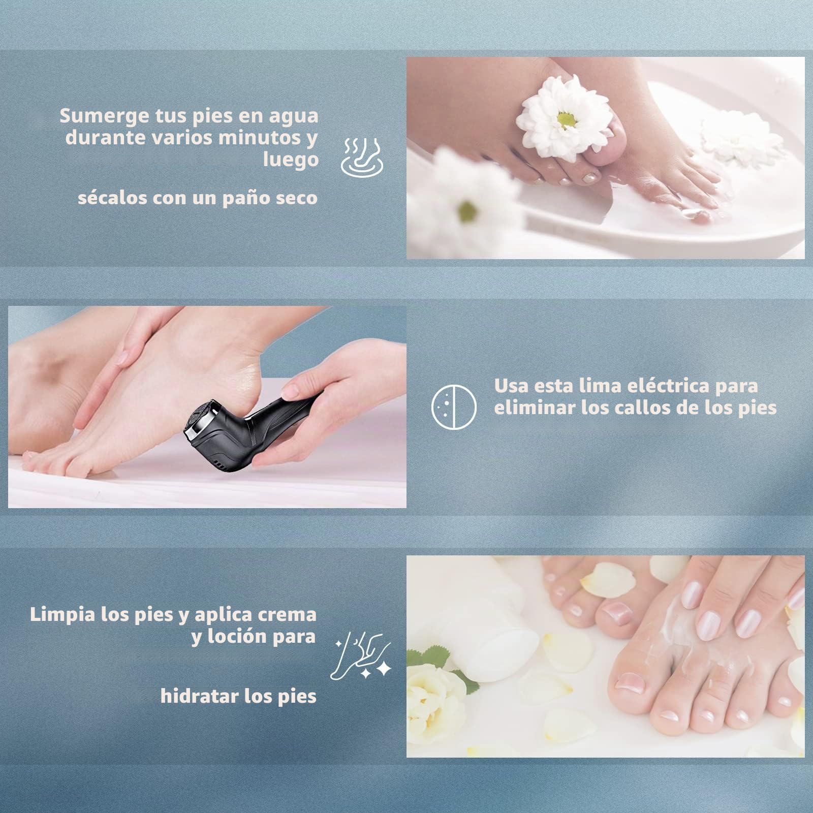 Lima Electrica Pies Recargable Callos Pies Eliminar con Succión al Vacío 3 Repuesto Rodillos 2 Velocidades IPX7 Impermeable Quita Durezas Electrico Pedicura Profesional Durezas Pies