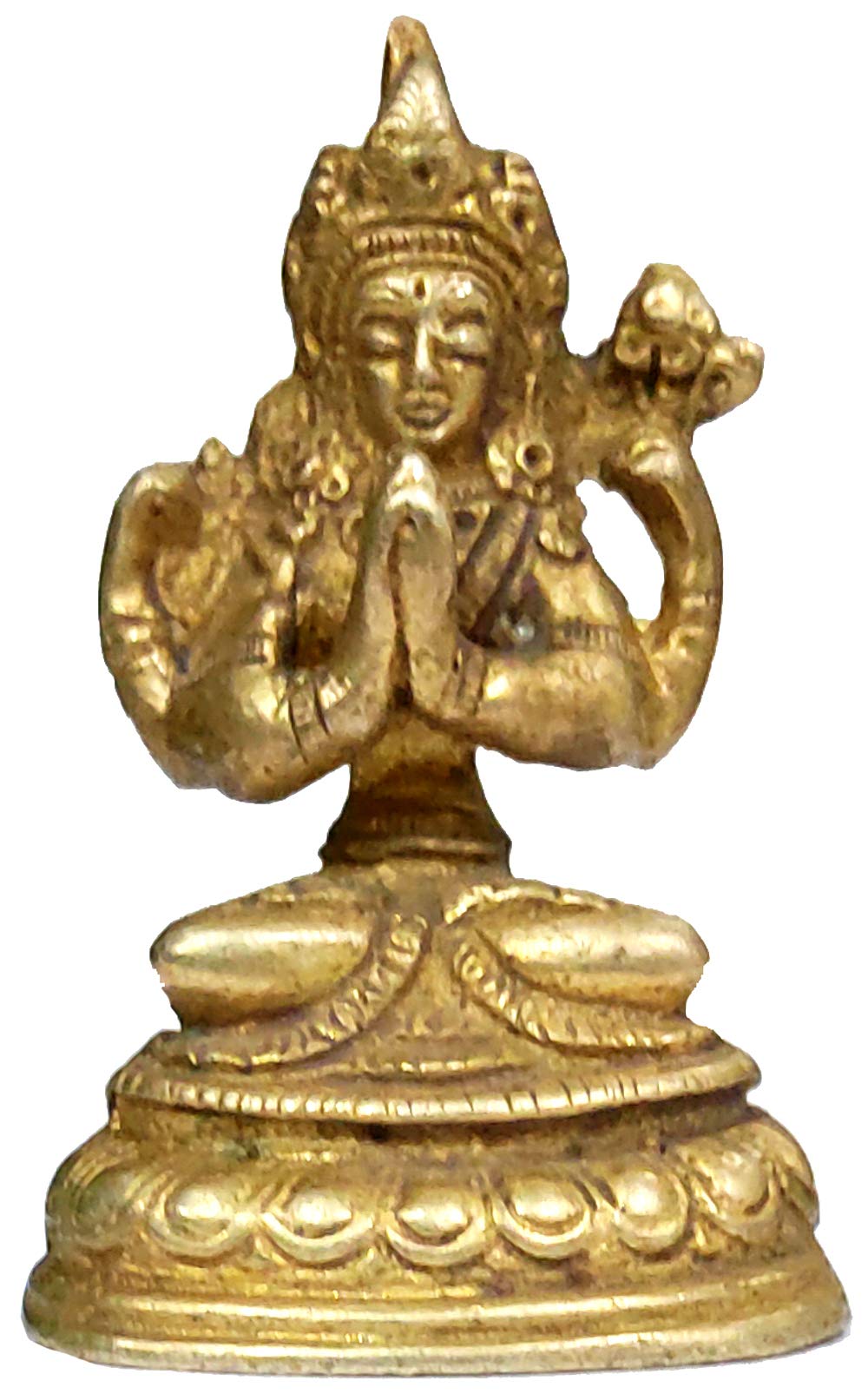 Purpledip Idol Tara, Bodhisattva femminile: Mini statuetta tibetana buddista dea in mani piegate Anajali in posa (12059)
