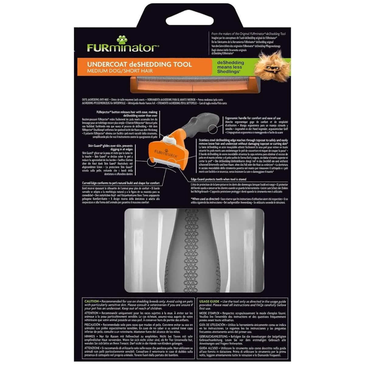 FURminator deShedding, Tool para perros medianos de pelo corto, Cepillo talla M para perros medianos para eliminar el pelo suelto, Diseño mejorado