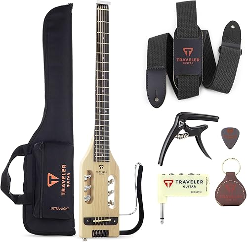 Traveler Guitar Paquete de arce acústico ultraligero  Guitarra acústica de viaje, correa de guitarra acústica, cejilla de guitarra, amplificador de