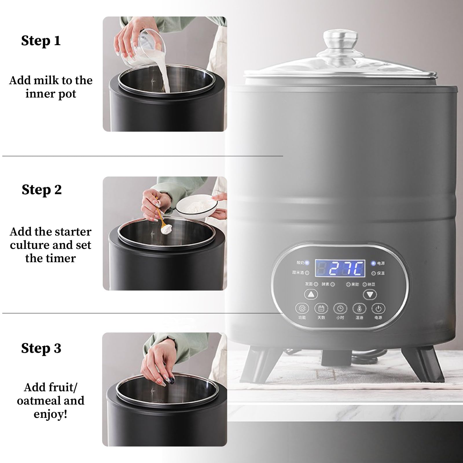 Yogurtera Comercial De Acero Inoxidable Yogurtera, Tanque de fermentación automático de Acero Inoxidable de 12 L, para La Producción De Yogur En Grandes Cantidades 8L-White