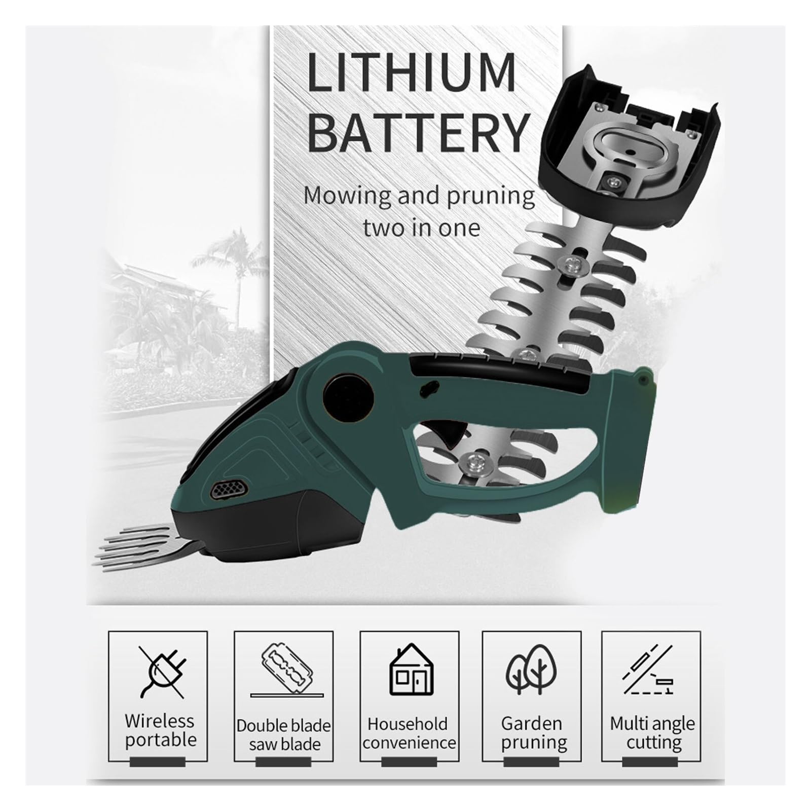 Tondeuse à gazon, 2 en 1 24V taille-haie électrique sans fil 20000 tr/min Rechargeable portable ménage arbuste désherbage élagage tondeuse outils de jardinage(Green-NO Battery)