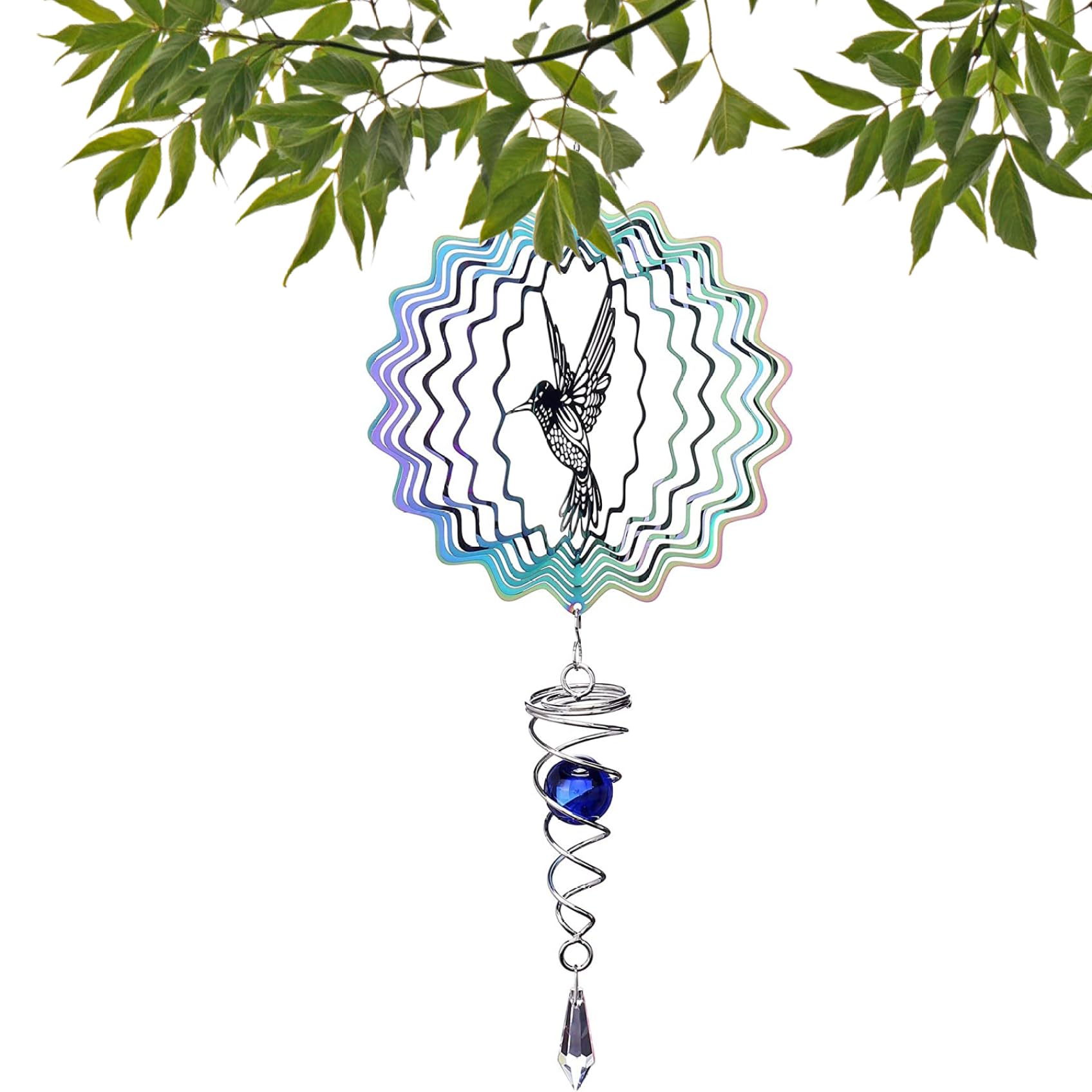 Giradores de Viento de 6 Pulgadas para hilanderos de Viento Colgantes de jardín Metal Chimes 3D con Cola Espiral de Bola para decoración de Arte de jardín al Aire Libre colibrí.