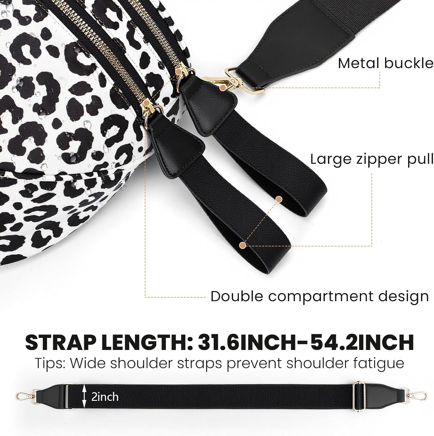 hibear Leopard Print Purse for Women Nylon Spacious Bum Bag Crossbody Waist Bag Fanny Pack Shoulder Bumbags - Image 4