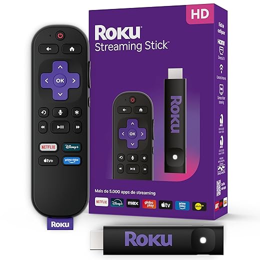 Roku Streaming Stick HD 2025 | Dispositivo de streaming para TV HD/FHD com controle remoto por comando de voz compatível com Alexa, Siri e Google