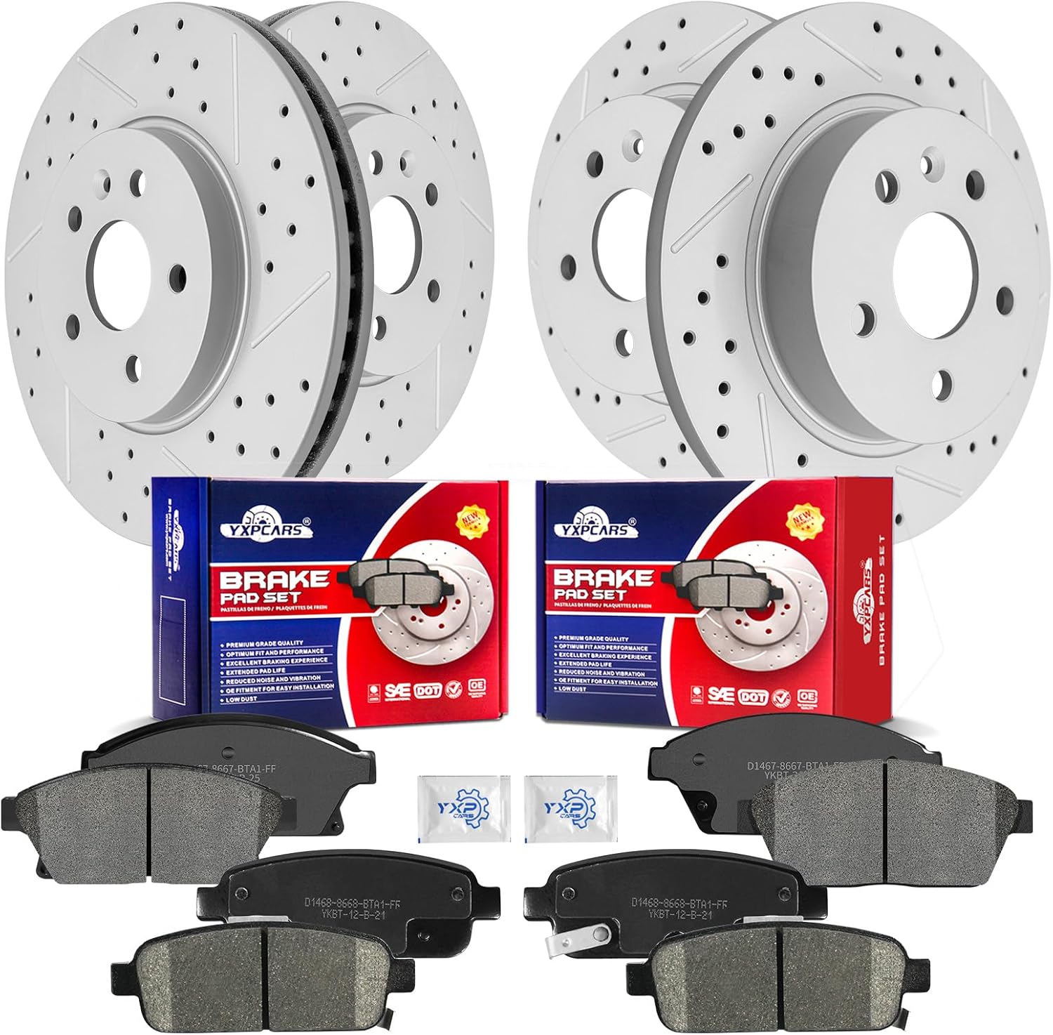 Front & Rear Drilled Slotted Rotors and Ceramic Disc Brake Pads Kit for Buick Encore 2013-2017, for Chevy Trax 2013 2014 2015 2016 2017