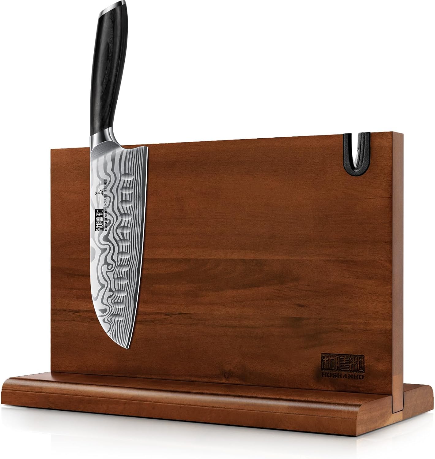 HOSHANHO 7 Inch Santoku Knife, Ultra Sharp Japanese High Carbon Powder Steel Kitchen Knife & Magnetic Knife Block 14 x 10 Inches, Double Sided Magnetic Knife Holder Rack for Kitchen Counter