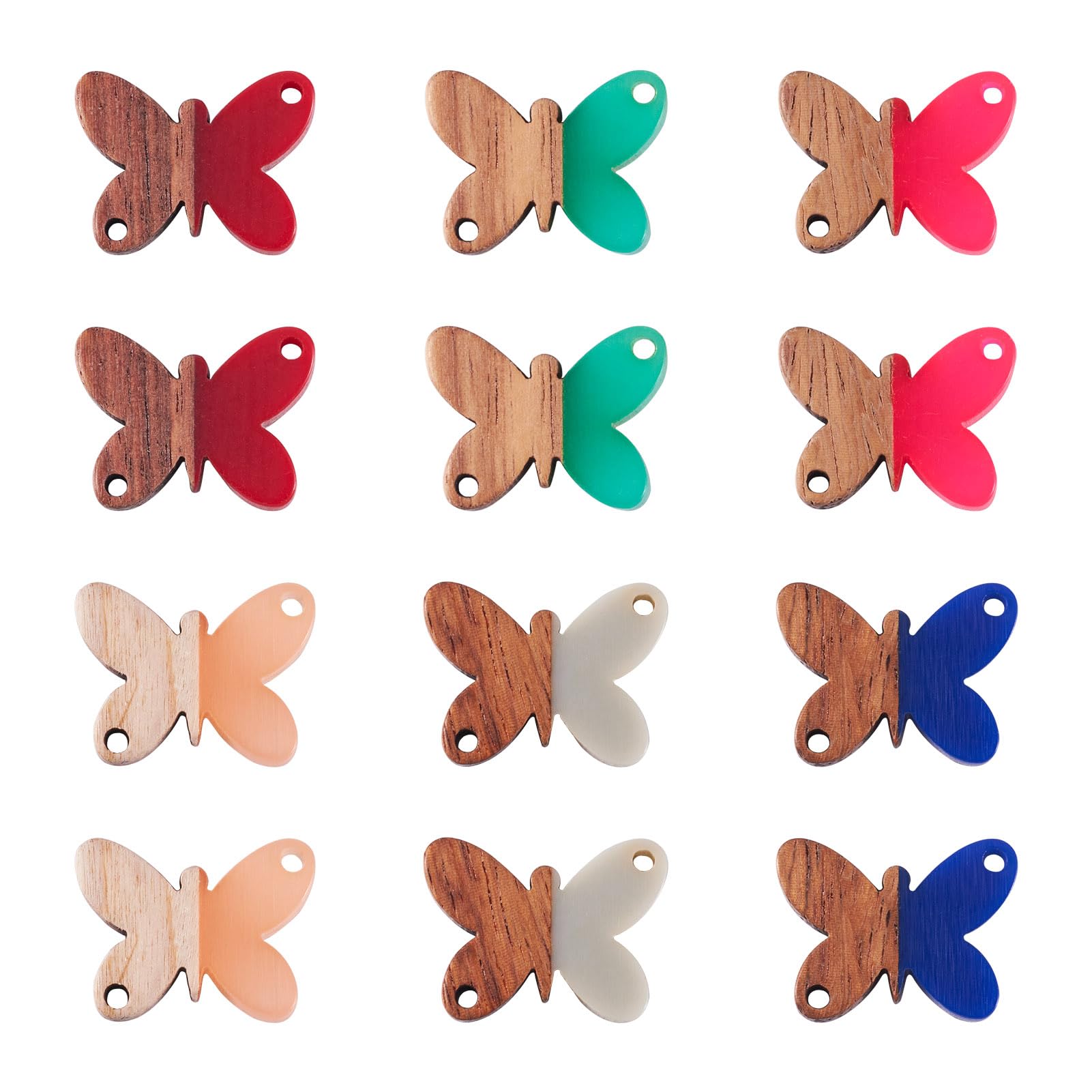 FASHEWELRY 12Pcs Wooden Butterfly Pendant Insects Animals Resin Walnut Wood Connector Charms Links for Earrings Bracelet Necklace Jewelry Making