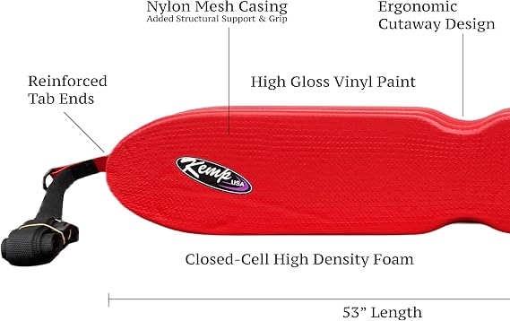 Kemp USA 53 Grip It Rescue Tube with Mesh Ergonomic Cutaway Design, Durable Nylon Casing, Adjustable Strap and Tow Line, High Visibility Red Lifeguard Float for Pool Beach Lake Waterpark Safety