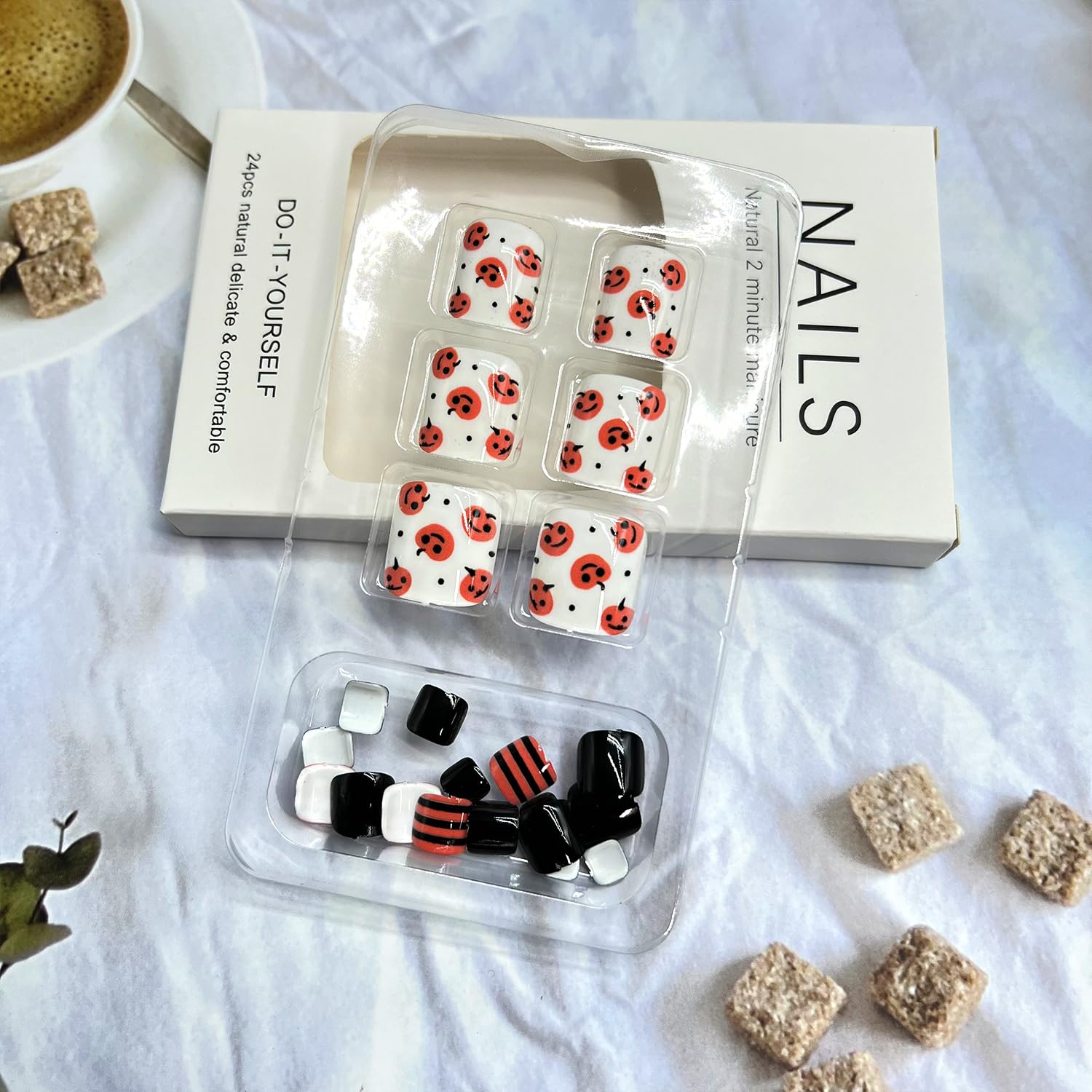Halloween Press on Toenails Short Square Fake Toe Nails Pumpkin Design
