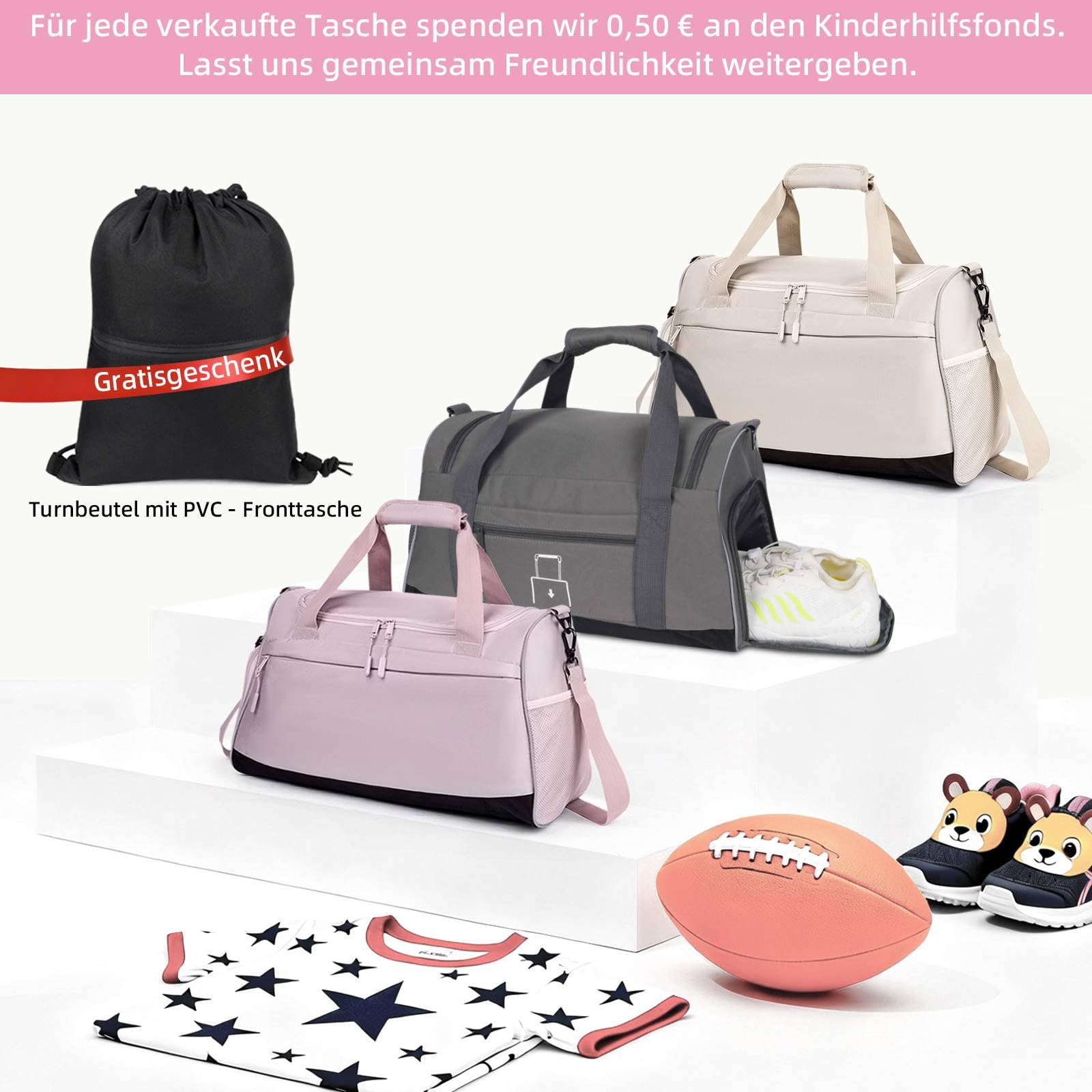 Zedelmaier Sporttasche Kinder Mädchen Leichte Reisetasche Wasserabweisende Schwimmtasche Kinder 30L Sporttasche Mädchen Tragbare Kindersporttasche für Sportstunden, Sportverein, Urlaub (Rosa)
