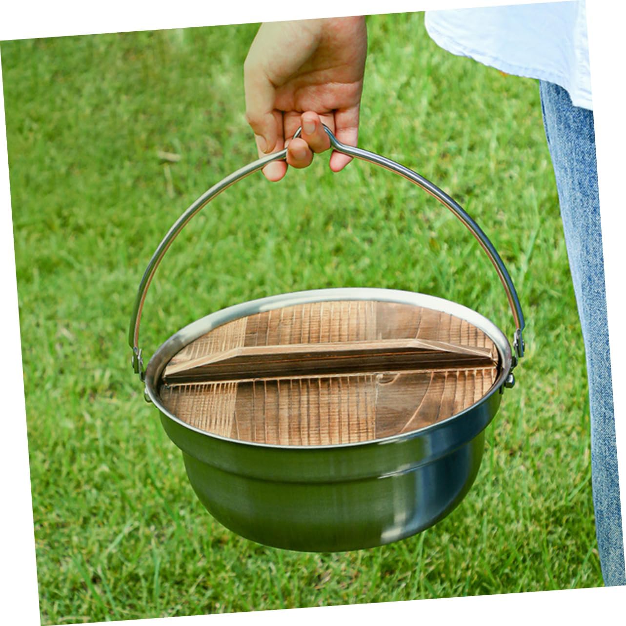 POPETPOP 1set Stainless Steel Hanging Soup Pot Multi-use Outdoor Cooking Pot for Camping Hiking and Picnics Easy to Clean for Soup and Noodles