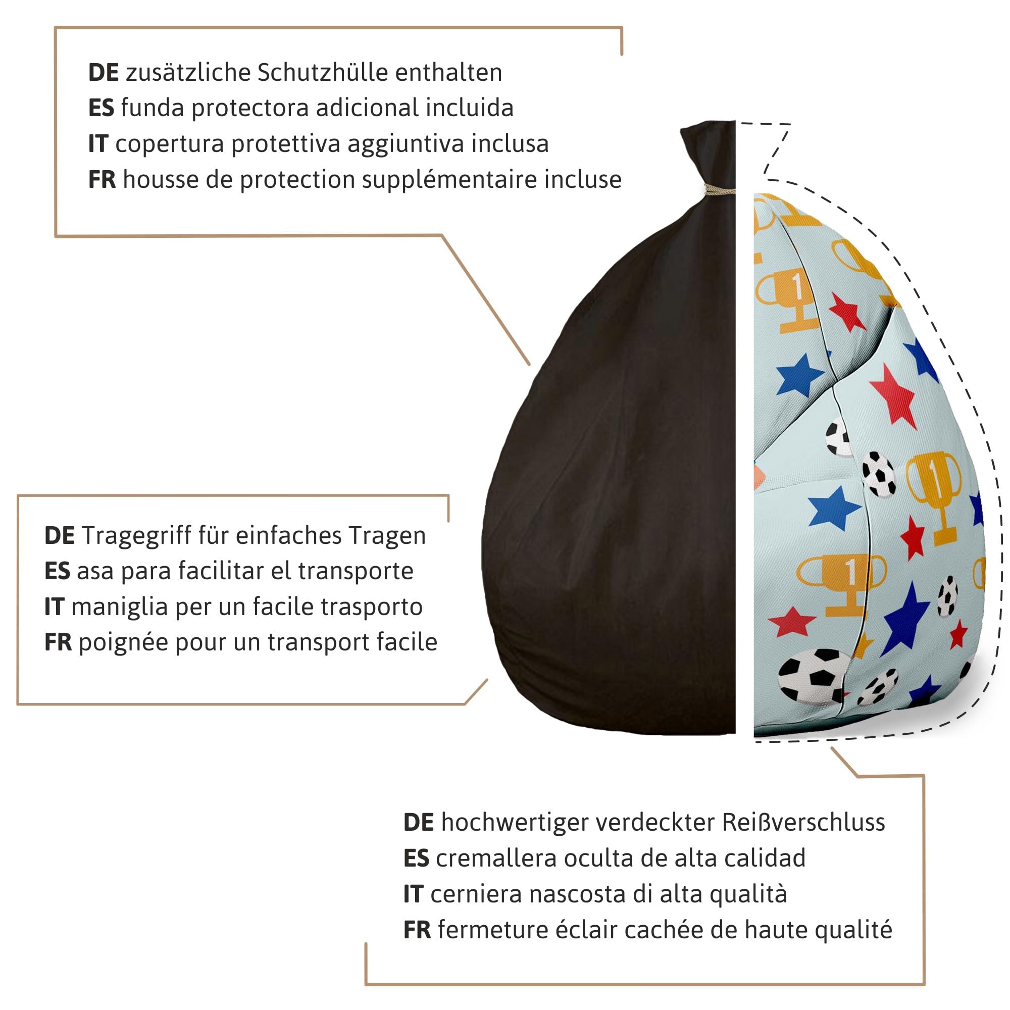 DreamRoots Personalisierte Sitzsack Kinder mit füllung - Personalisierte Geschenke Kinder - Sitzsack Kinderzimmer 80x80x120cm - Bean Bag - Kindersitzsack