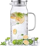2 Liter 68 oz Glass Pitcher with Lid and Spout, Bivvclaz Glass Carafe for Hot/Cold Water, Large Iced Tea Pitcher for Coffee, Juice and Homemade Beverage 68 Ounces