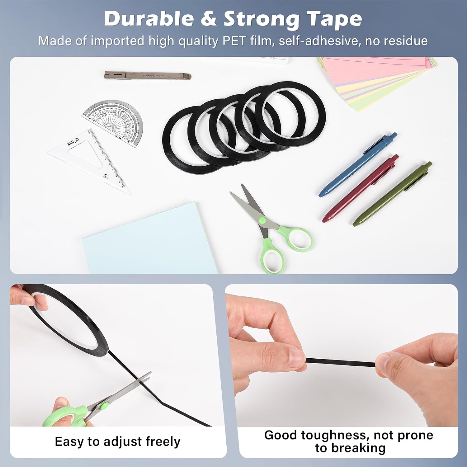 5PCS Whiteboard Tape Black Pinstripe Tape Stained Glass Paint Lead Line for DIY Glass Painting Surface Gallery Window, 3mm Width