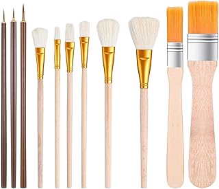Cobee 11 Stück Rund Acryl Pinsel Set,Pinsel für Keramik Bemalen Keramikpinsel Fächerpinsel Serviettentechnik Pinsels Acryl Glasur Töpfern Pinsels Kunstpinsel für Öl Ton Formen Töpfernn