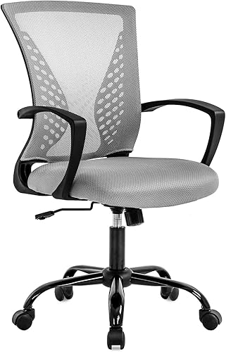 Miniatura 8 de Silla de oficina de malla, silla de computadora con soporte lumbar, reposabrazos giratorio, ajustable, ergonómica, para adultos (naranja)