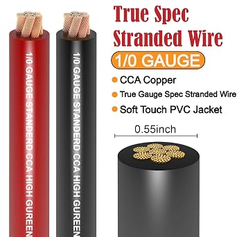1/0 Gauge Wire Copper Clad Aluminum CCA (20Ft Each Black/Red) Primary Automotive Wire,Battery Cable for Car Audio Speaker,Solar,RV Trailer Amp Wiring