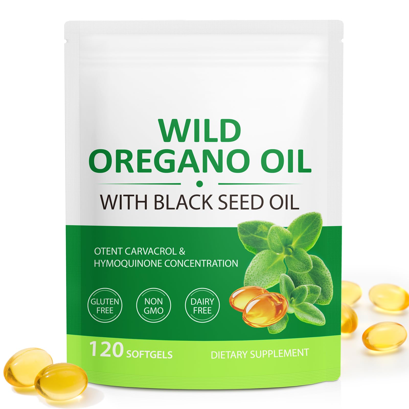 YIEEGCM Wild Oregano Oil Softgels with Black Seed Oil - 6,000mg per Serving | 120 Capsules | Plant Based, Non-GMO & High Carvacrol (165mg) + Naturally