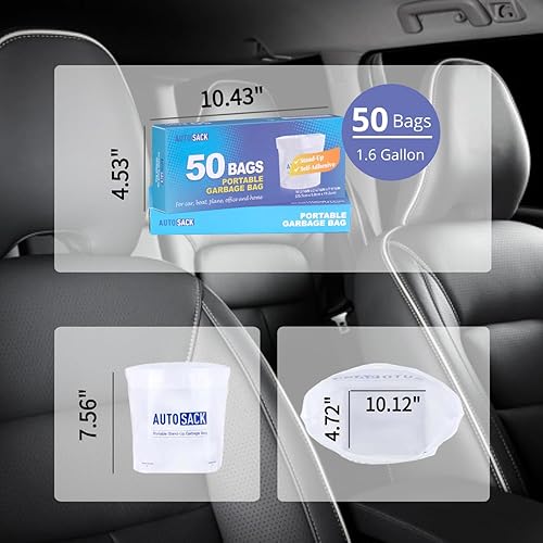 Miniatura 3 de AUTOSACK - 50 bolsas de basura portátiles para automóvil, autoadhesivas y desechables, de pie, para automóvil, cocina, oficina y exteriores