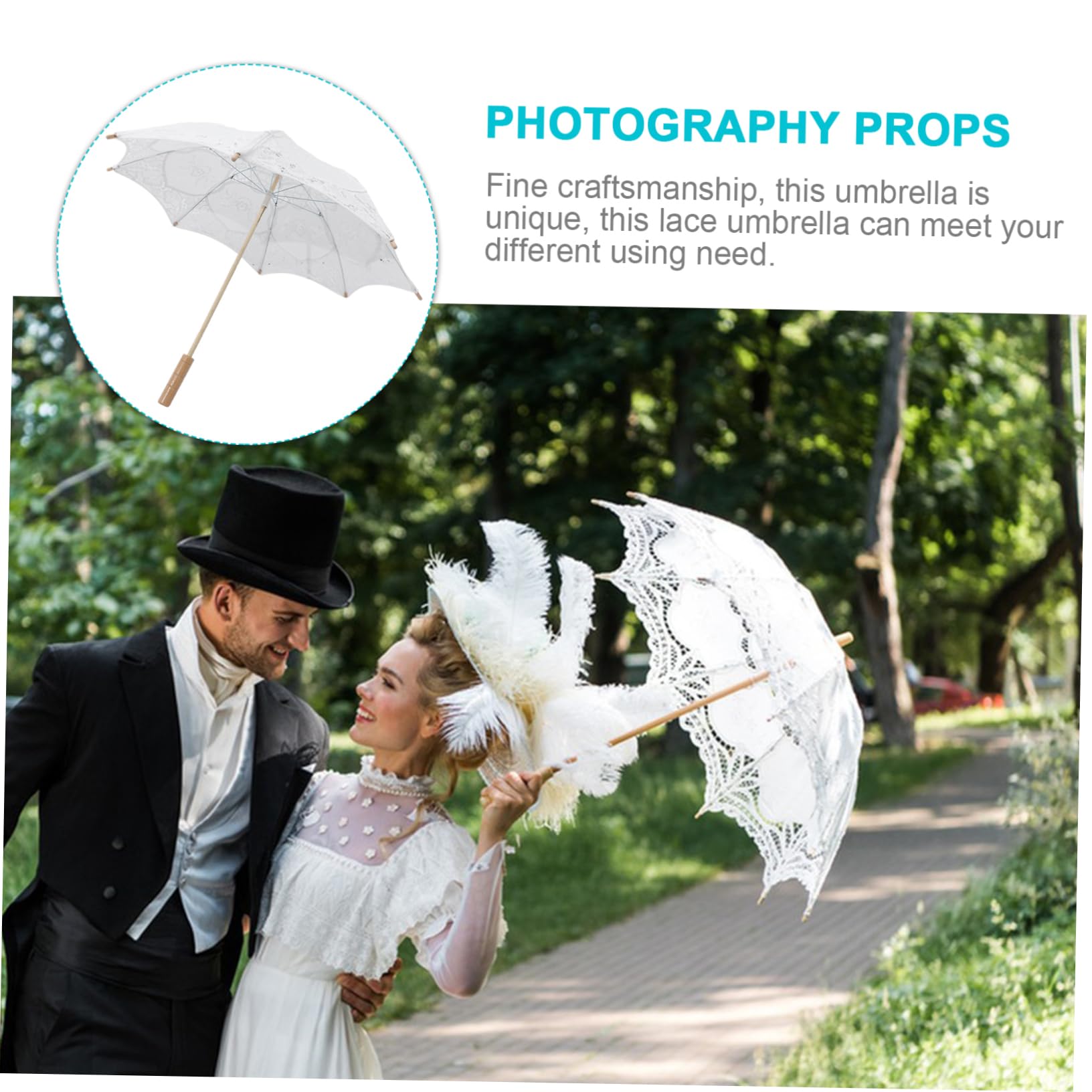 UPKOCH Weißer Spitzenschirm und Spitze Großer Stabiler Deko Schirm für Hochzeitsfotografie und Kinder Tanz Romantisch | Fotorequisite und Kinder Tanz, Feine Verarbeitung, Stabil für Langes Nutzen, Zarte Ausführung