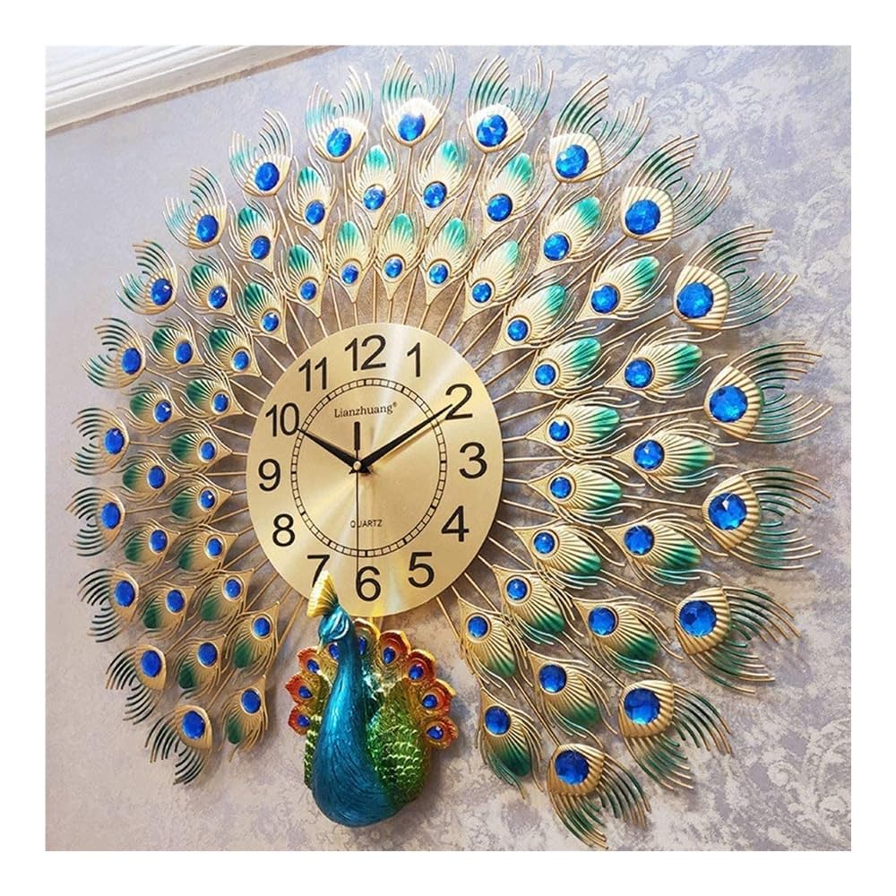 Zegar ścienny 60 cm, Stiller Metallwanduhrpfau tykający nie duży dekoracyjny 3D nowoczesny, używany do salonu sypialni, A (A (70 * 65 cm))