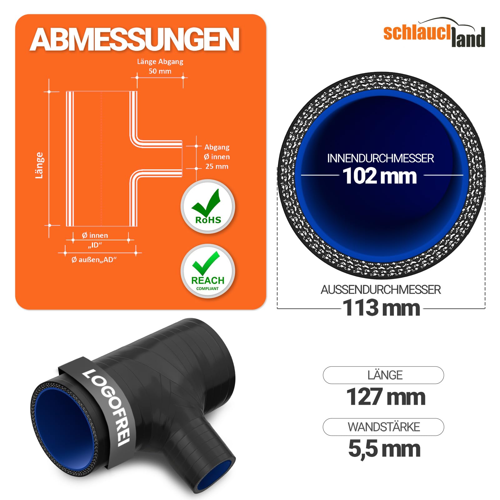 3 Stück | SILIKON-SCHLAUCH T-STÜCK ID-Ø 102mm & Abgang 25mm rot 200°C | VIELE GRÖSSEN & FARBEN | Schlauch-Verzweigung Auslass Sensor Schlauch Bypass Pop-Off Ventil Verteiler Rohr flex | PREMIUM"