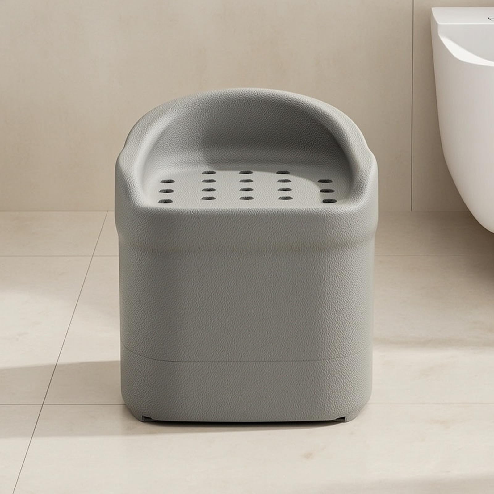 Asiento de para Baño Silla de Ducha Taburete de Bañera Banco de Baño con Respaldo Material Impermeable con Drenaje Estable Antideslizante Adecuado, Gris, Modelo De Altura Aumentada