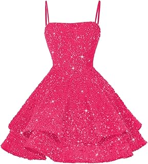 Sequin Short Homecoming Dresses for Teens 2025 Sparkly Spaghetti Straps Sweet 16 Prom Cocktail Dress YO070 - Buy now