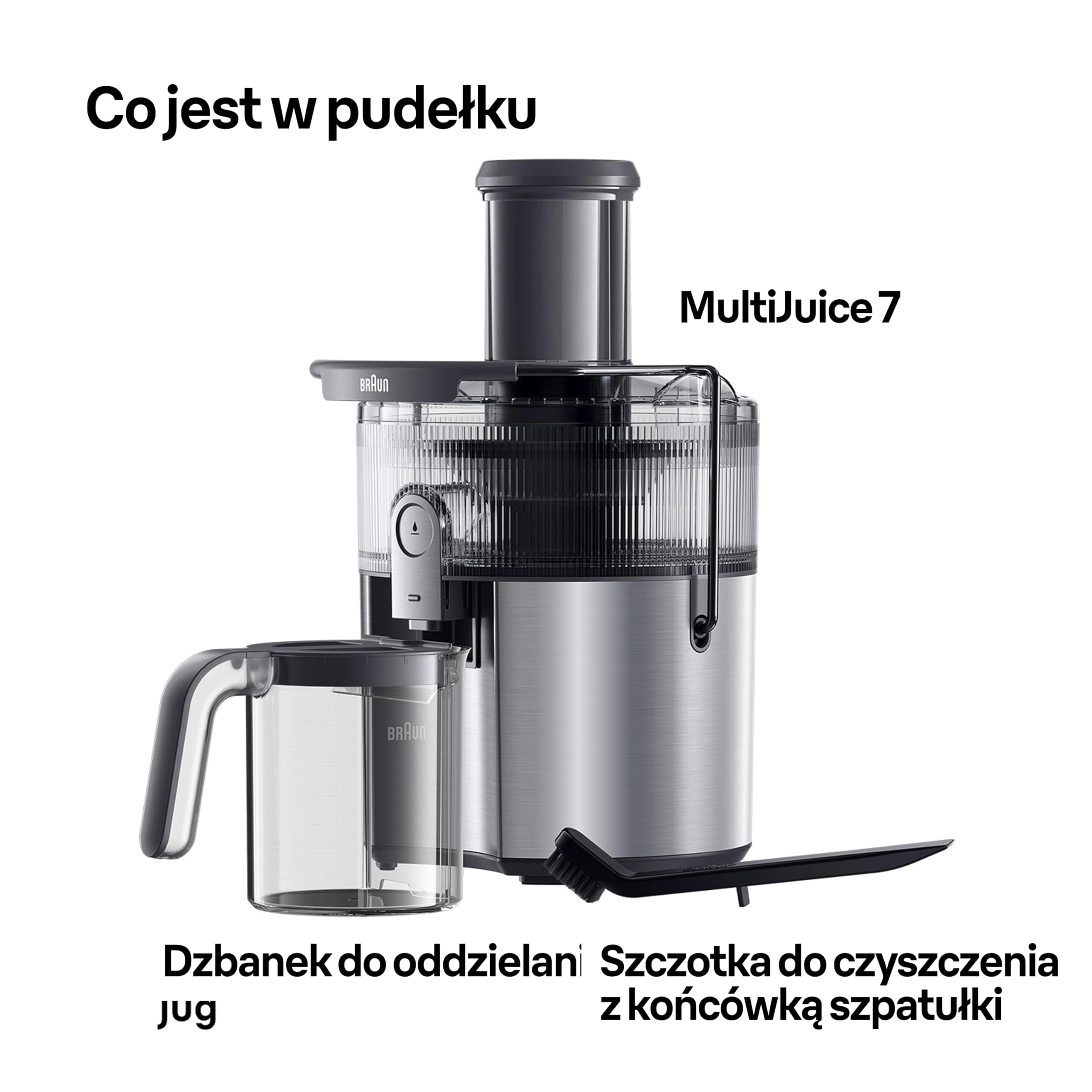 Braun MultiJuice 7 SJ7000, Sokowirówka z Technologią ColdXtract, Otwór Wlotowy 75 mm, Pojemnik 2 L, Blokada Kapania, Poczwórny System Bezpieczeństwa, Filtr Ze Stali Nierdzewnej, 1000 W, Szary