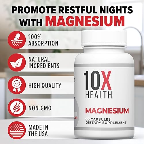 Miniatura 7 de 10X Health Suplementos de magnesio Citrato de magnesio de alta absorción para dormir, apoyo muscular y nervioso, salud cardiovascular y cardíaca