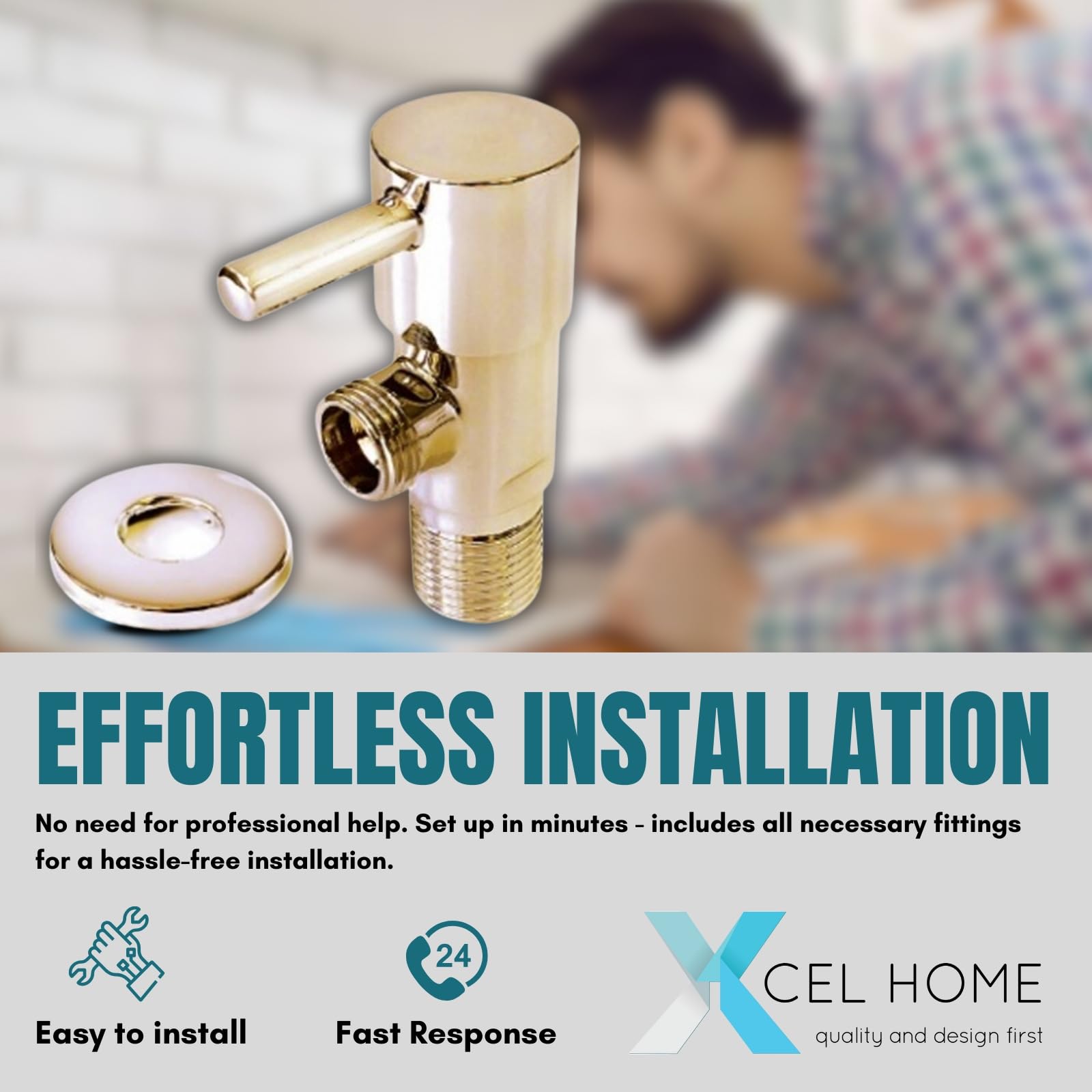 Brushed Gold Stop Valve - Premium Brass Construction - Elegant Water Flow Control for Bathroom and Kitchen - Image 4